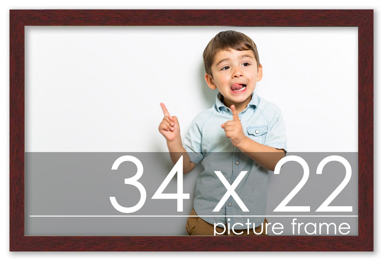 34x22 Solid Wood Picture Frame with UV-Resistant Acrylic & Acid-Free Backing, Available in 6 Finishes: Matte Black, Matte White, Metallic Bronze, Silver, Natural Wood Grain & Mahogany